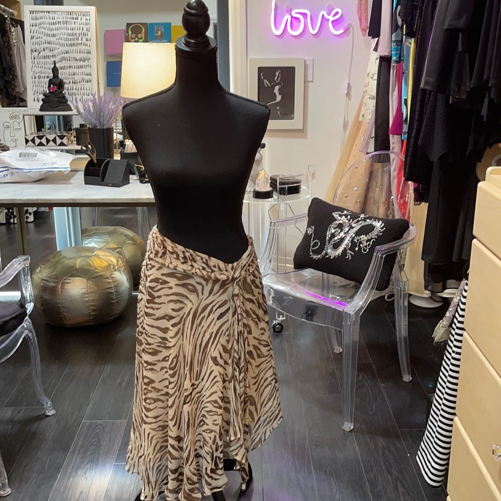 Milly bias cut zebra print skirt